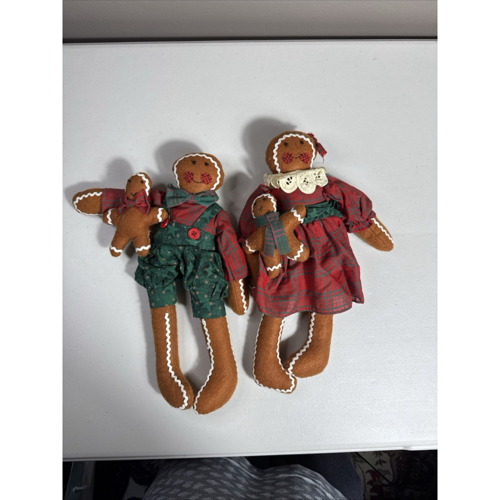 Vintage Stuffed Gingerbread Family Boy Girl Christmas Holiday Decor Farmhouse - Picture 3 of 9